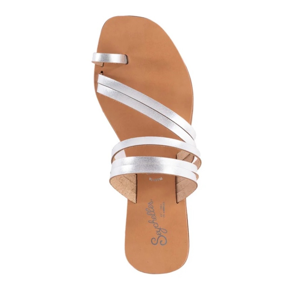 Seychelles sandals slides silver leather straps US 9 worn once Anthropologie